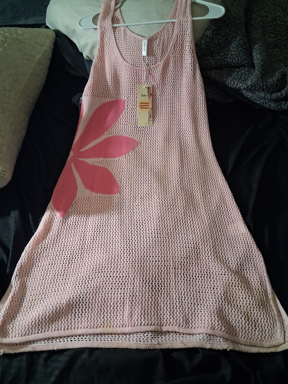 Sleeveless Pink Crochet Nightdress with Floral Motif
